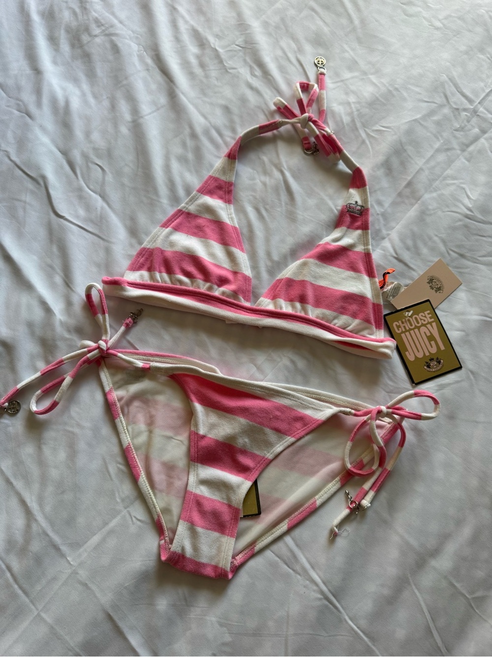 Juicy Couture Pink & White Striped Triangle Bikini - Kids Swim